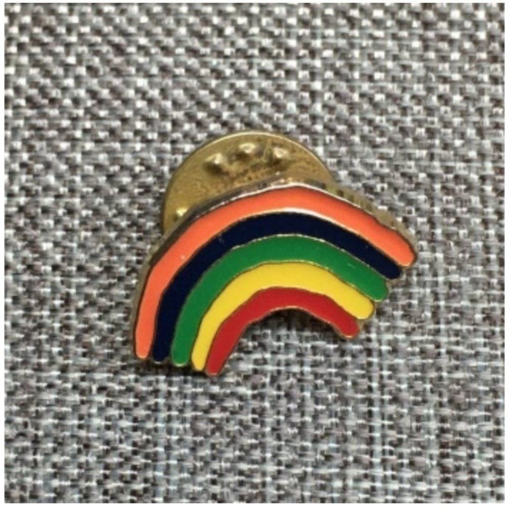 Small Rainbow Tack Pin Brooch Pride Orange Navy Blue Green Yellow Red Gold 80s